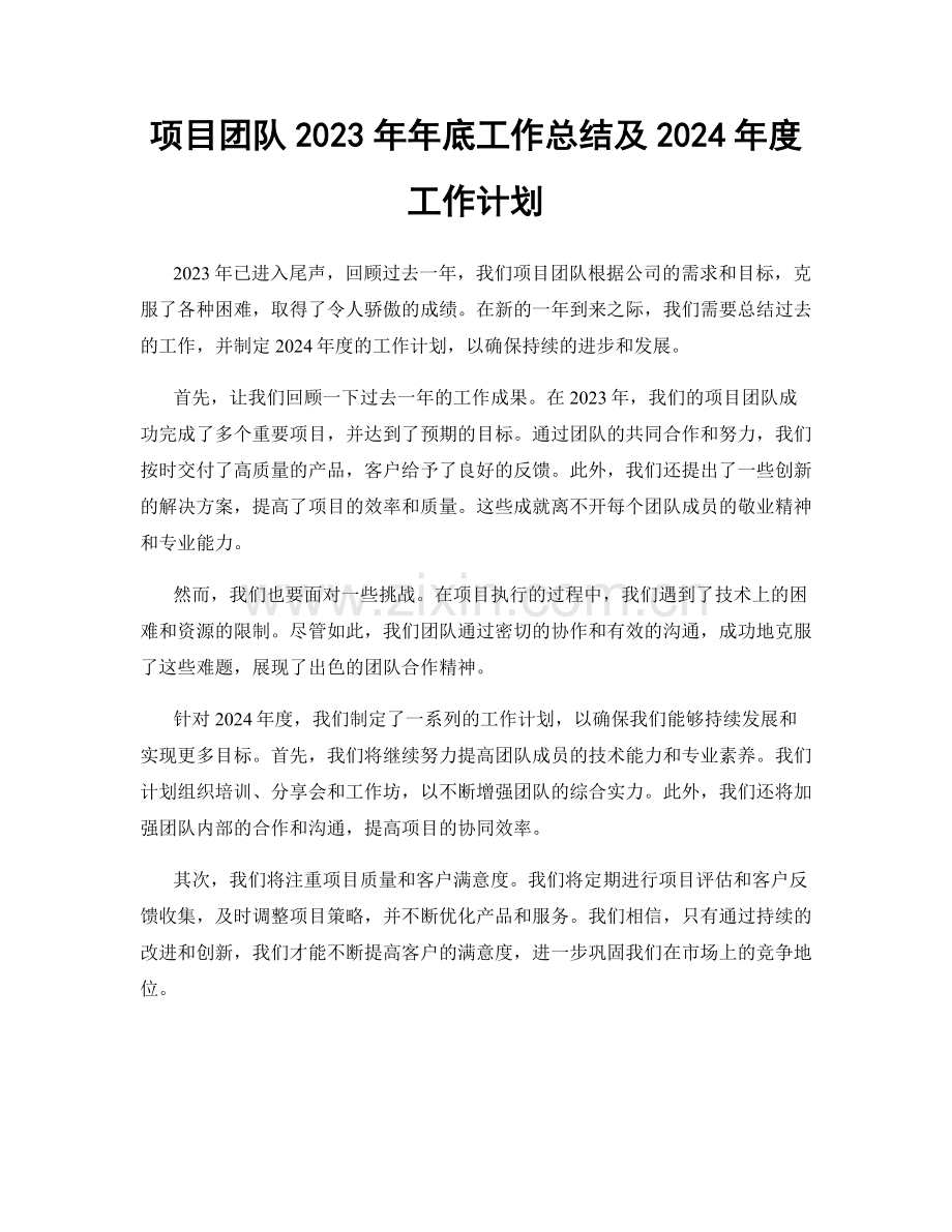 项目团队2023年年底工作总结及2024年度工作计划.docx_第1页