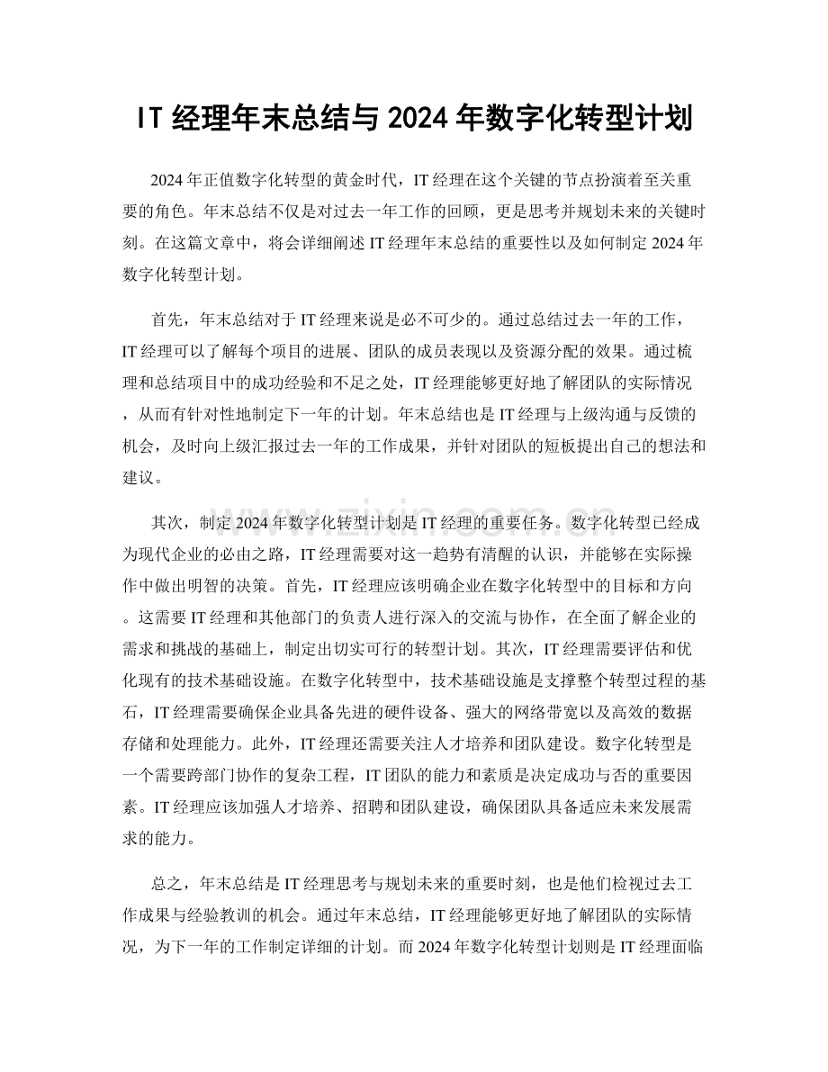 IT经理年末总结与2024年数字化转型计划.docx_第1页