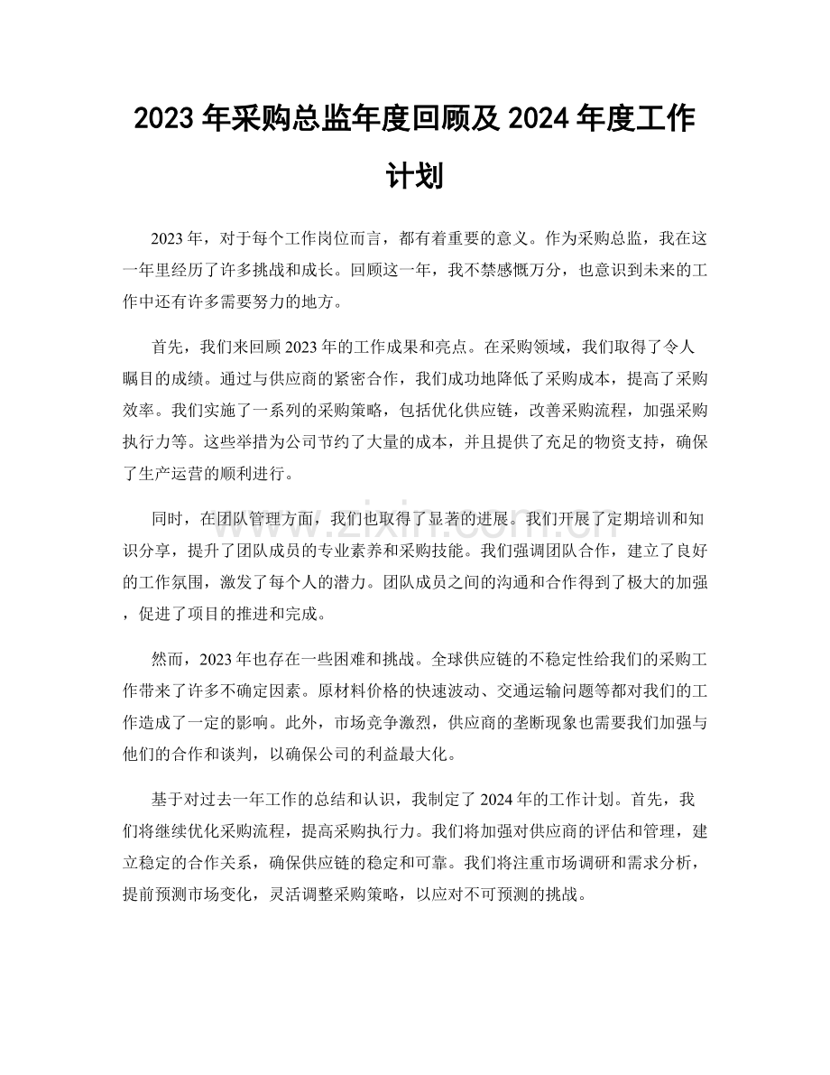 2023年采购总监年度回顾及2024年度工作计划.docx_第1页