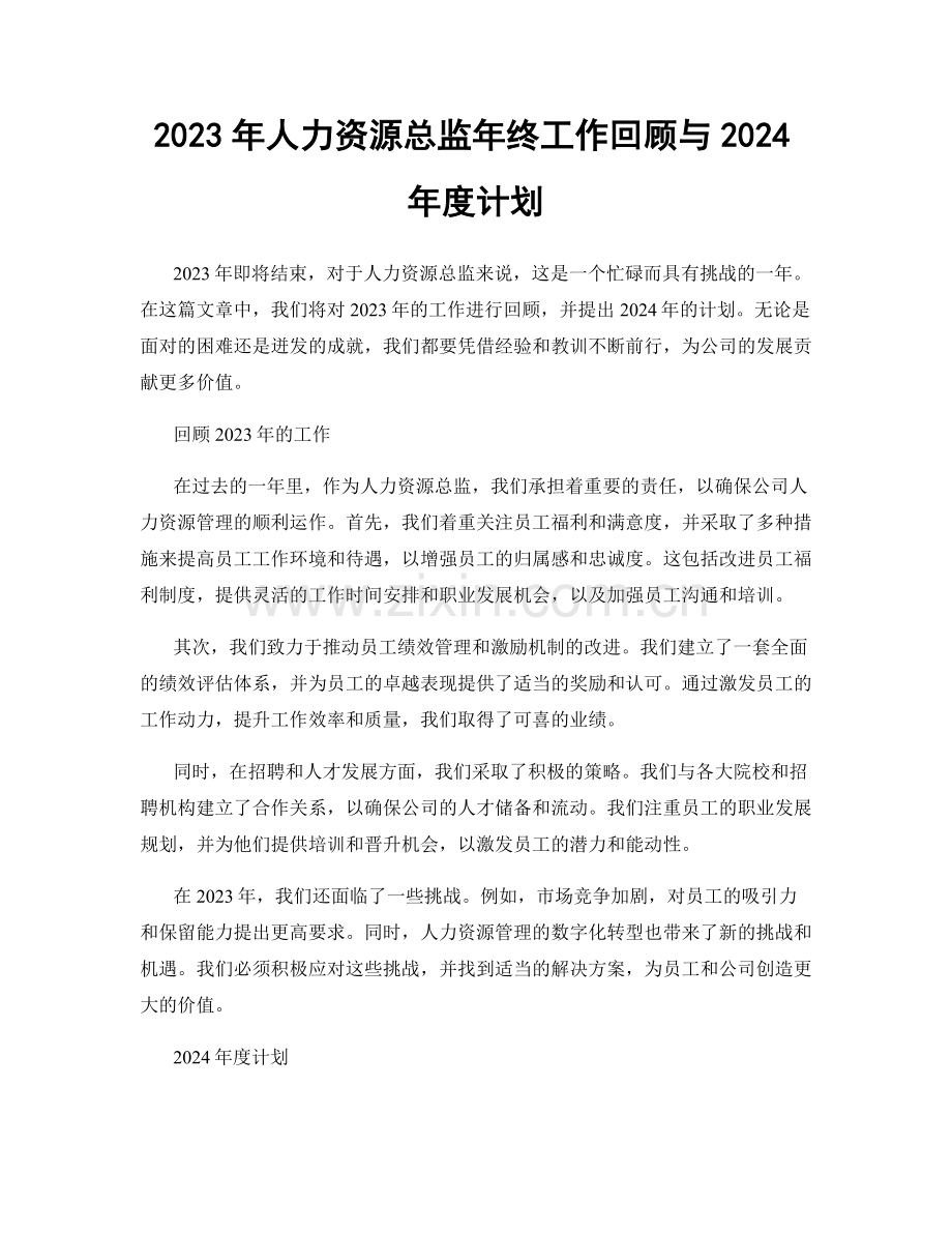 2023年人力资源总监年终工作回顾与2024年度计划.docx_第1页