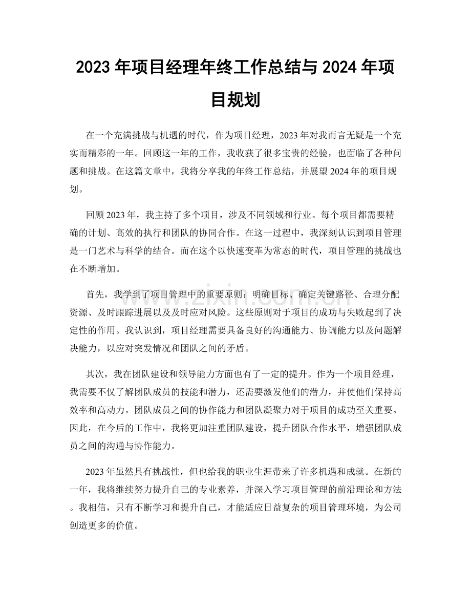 2023年项目经理年终工作总结与2024年项目规划.docx_第1页