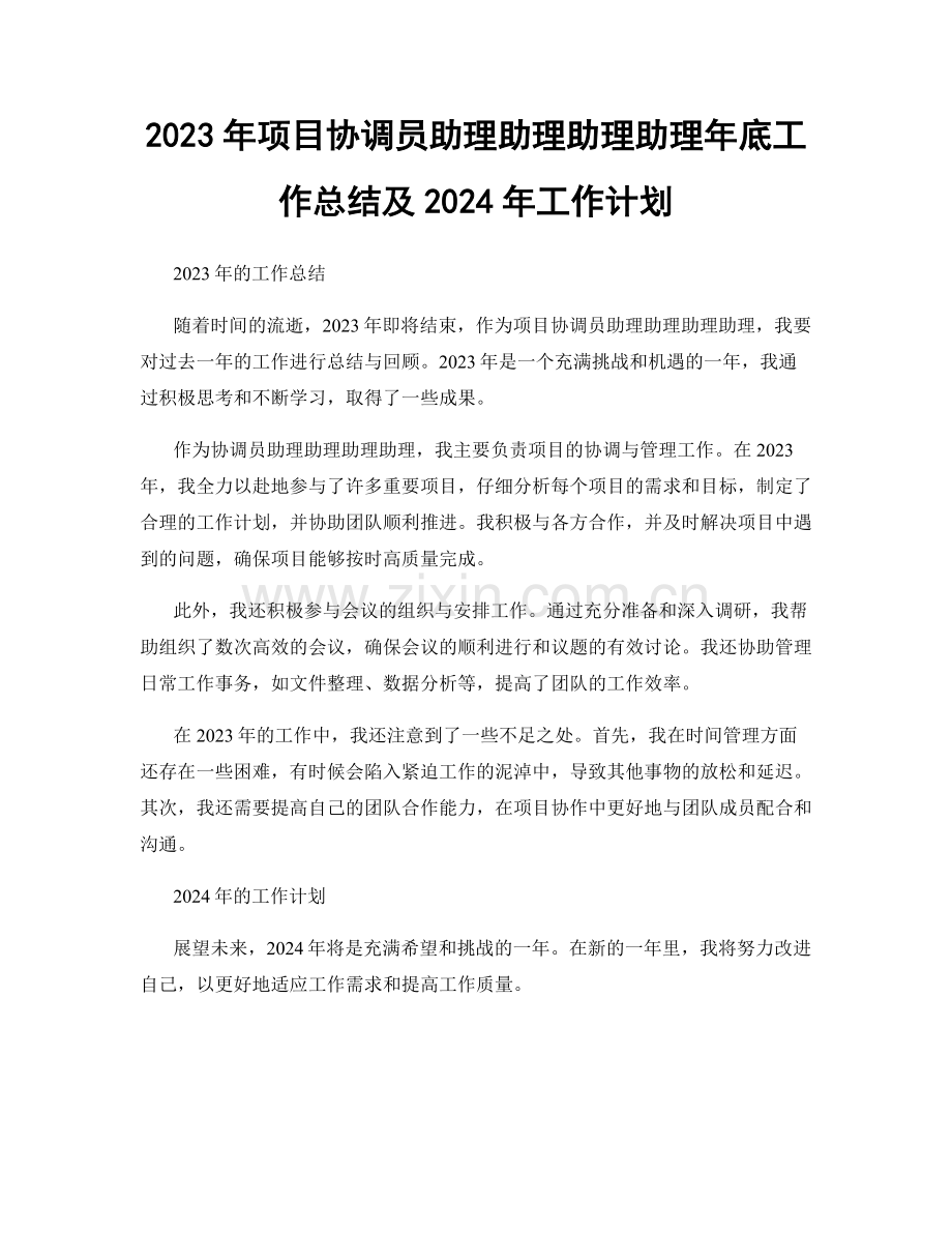2023年项目协调员助理助理助理助理年底工作总结及2024年工作计划.docx_第1页