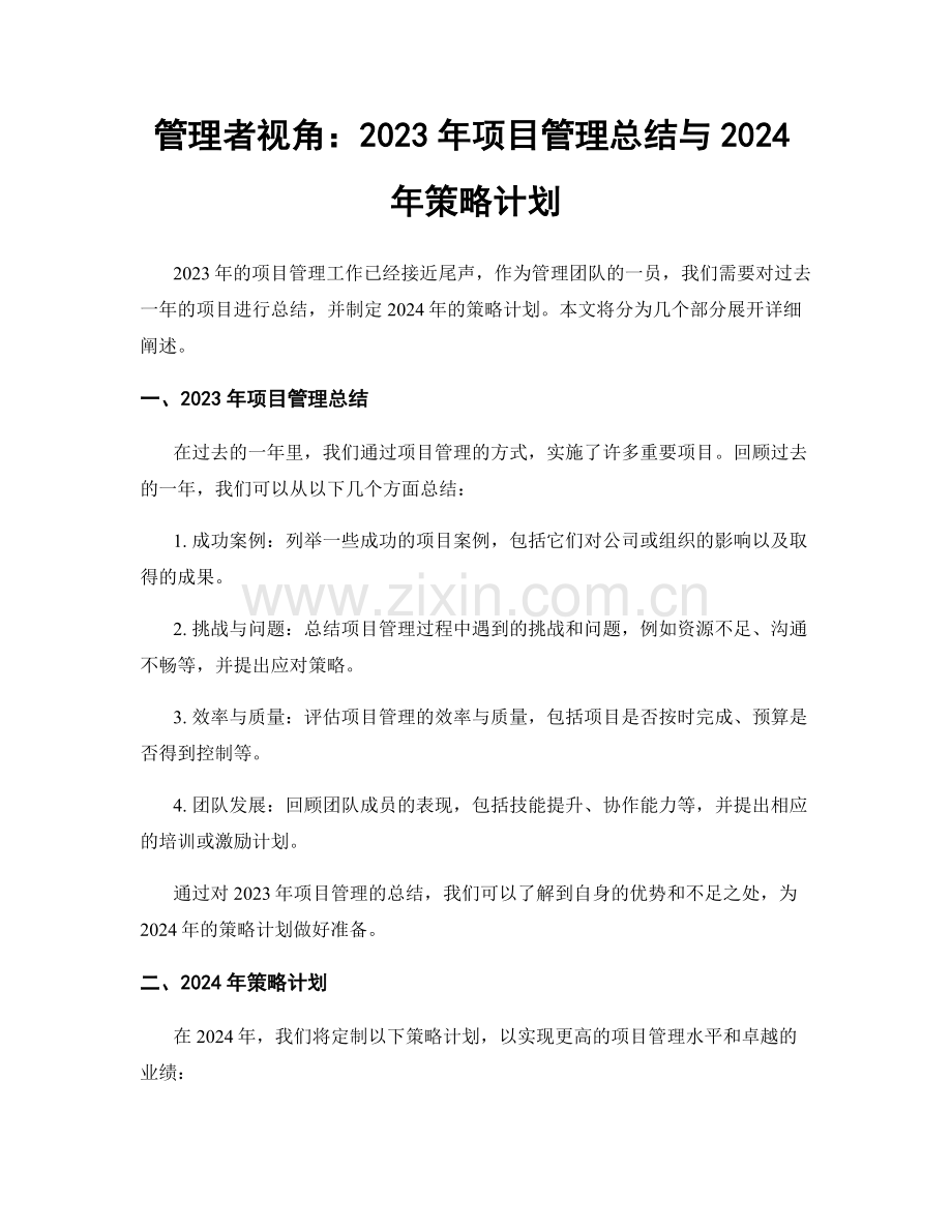 管理者视角：2023年项目管理总结与2024年策略计划.docx_第1页