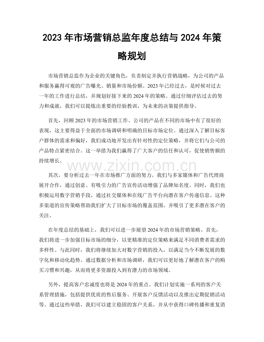 2023年市场营销总监年度总结与2024年策略规划.docx_第1页