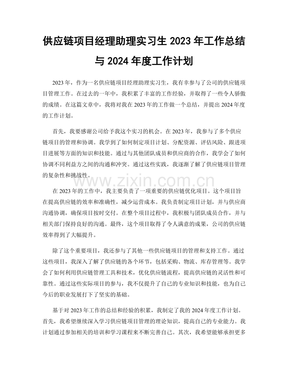 供应链项目经理助理实习生2023年工作总结与2024年度工作计划.docx_第1页