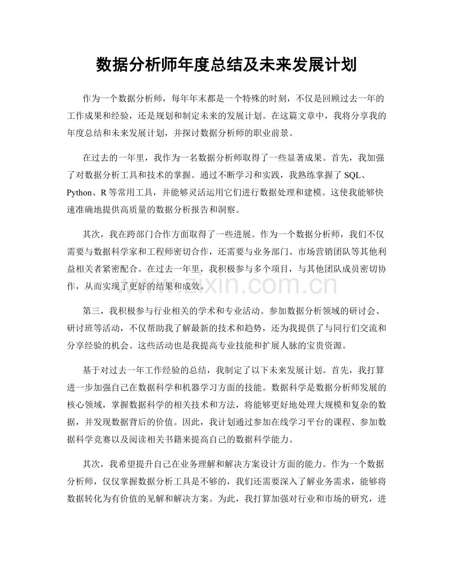 数据分析师年度总结及未来发展计划.docx_第1页