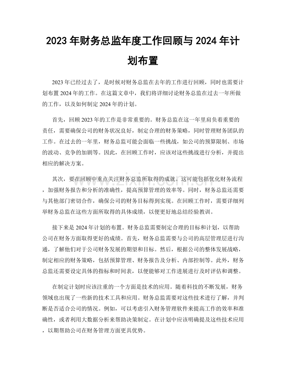 2023年财务总监年度工作回顾与2024年计划布置.docx_第1页