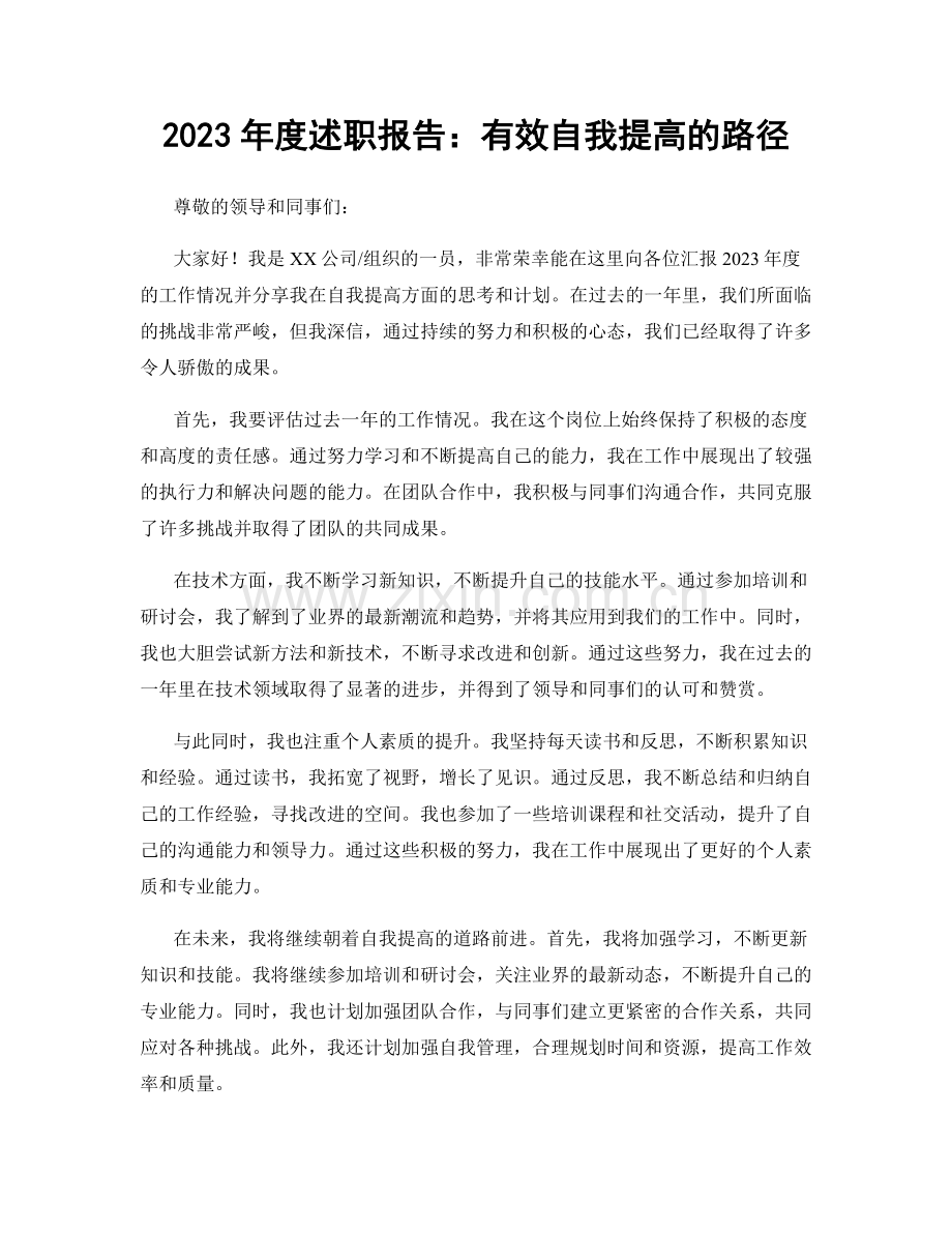 2023年度述职报告：有效自我提高的路径.docx_第1页