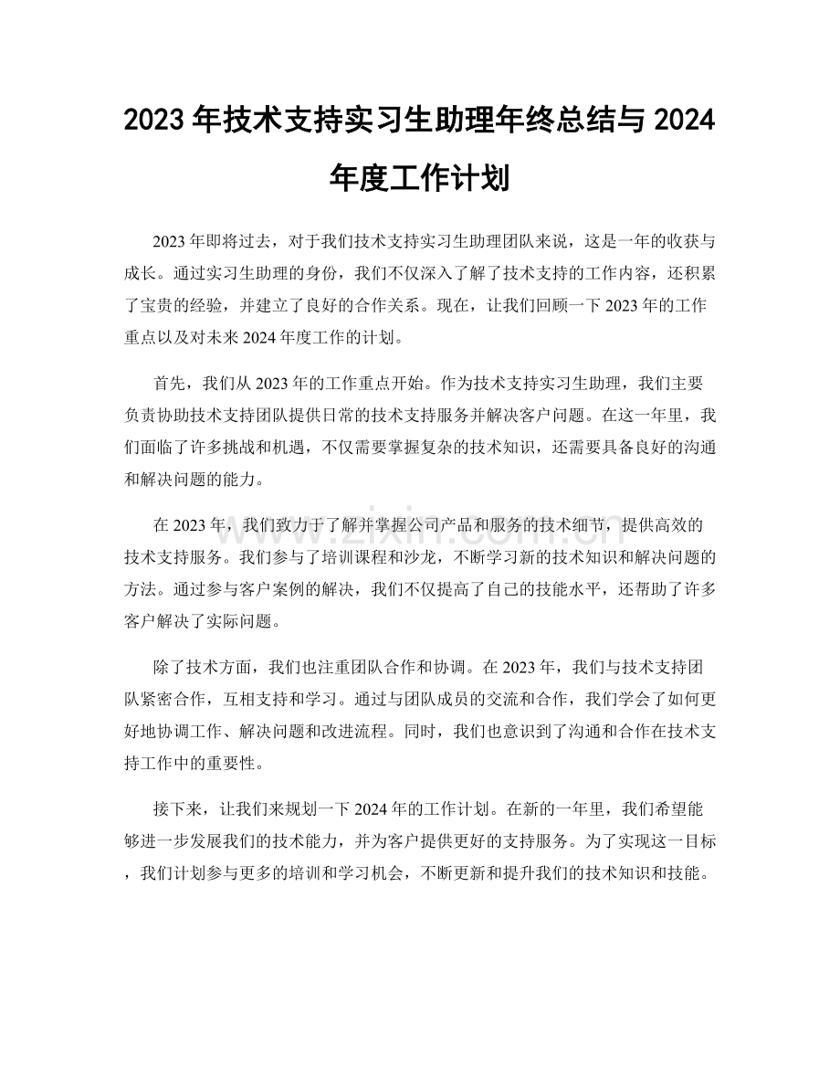 2023年技术支持实习生助理年终总结与2024年度工作计划.docx_第1页