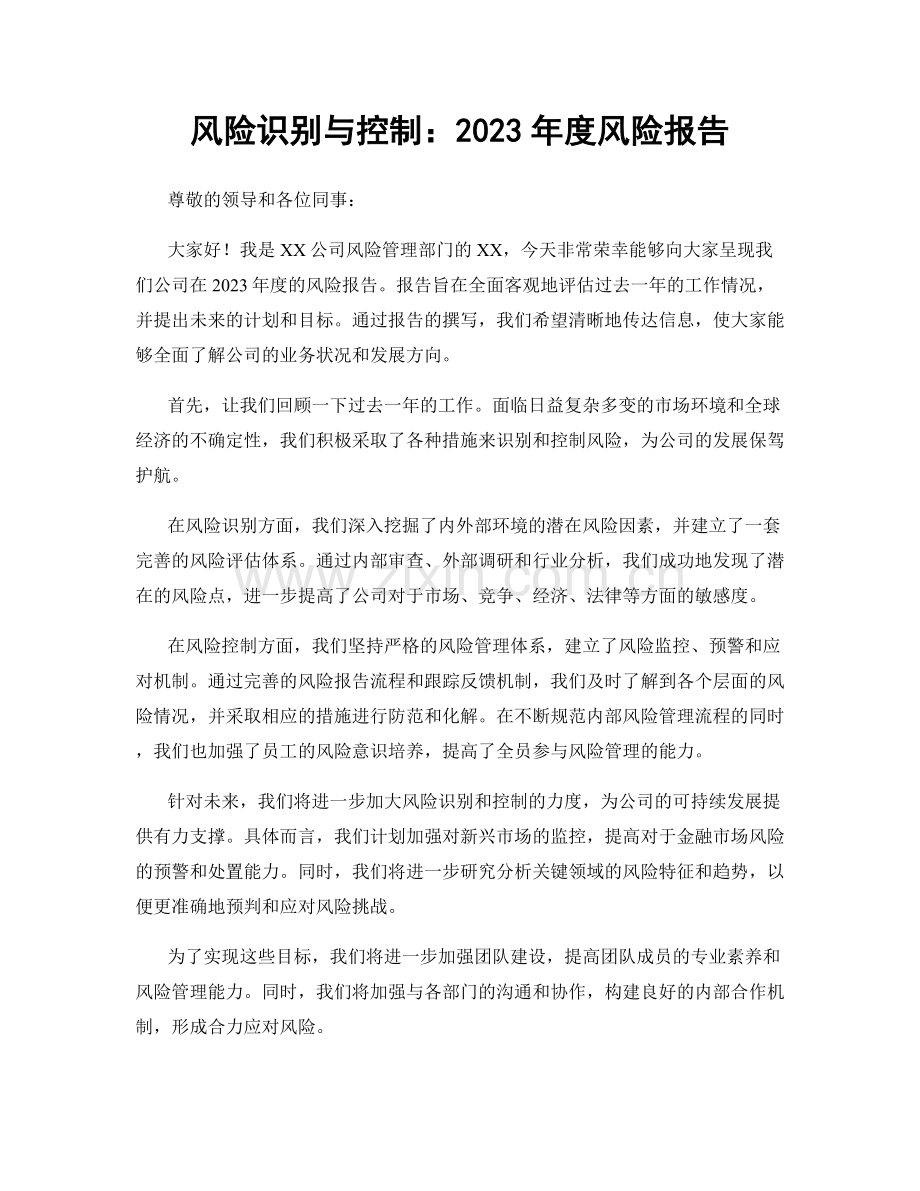 风险识别与控制：2023年度风险报告.docx_第1页