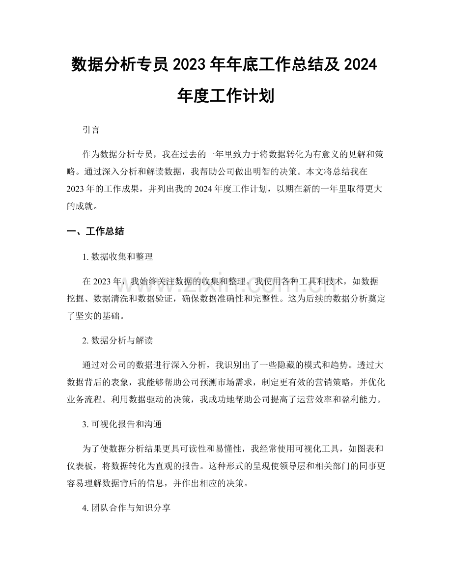 数据分析专员2023年年底工作总结及2024年度工作计划.docx_第1页