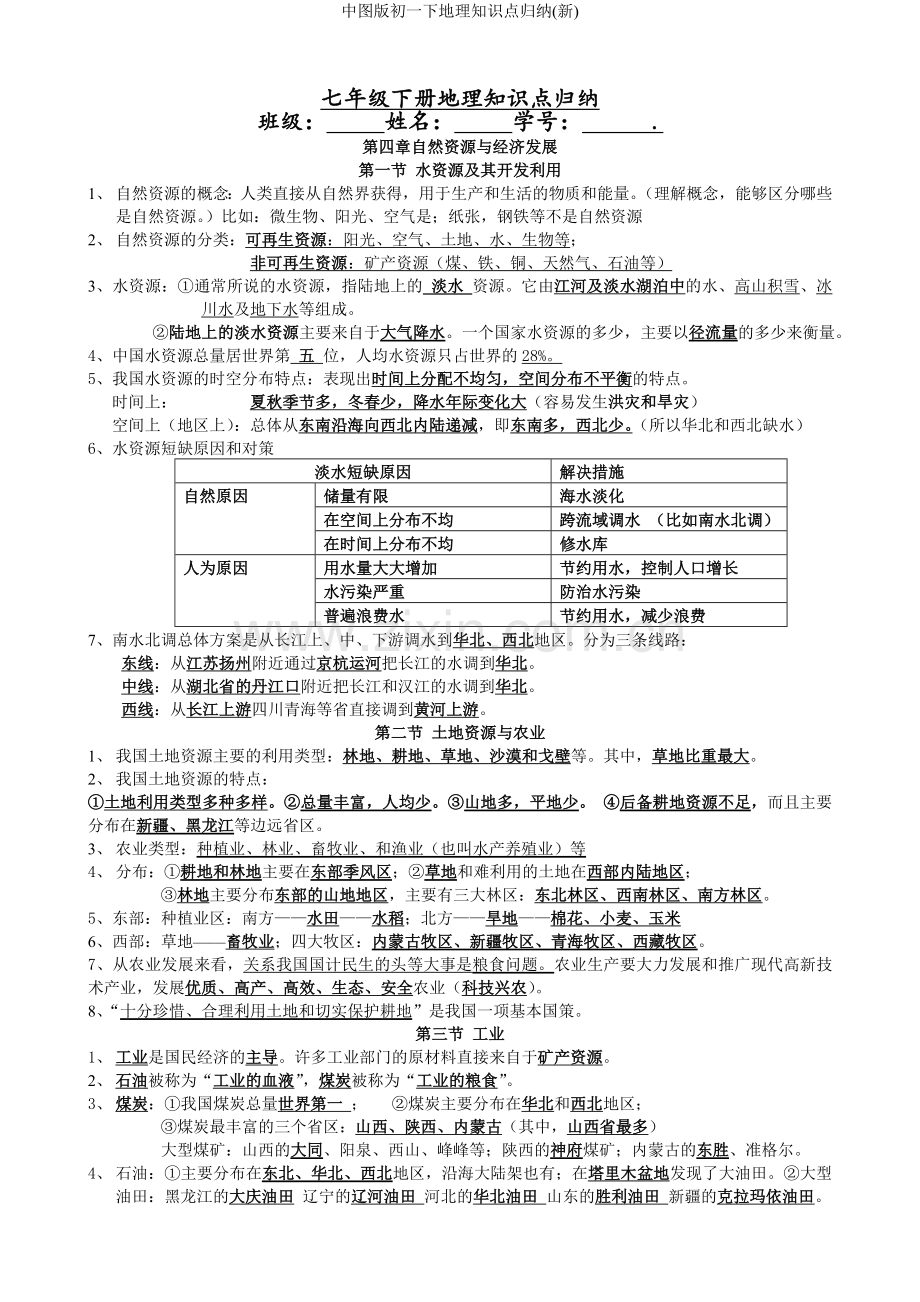 中图版初一下地理知识点归纳(新).doc_第1页