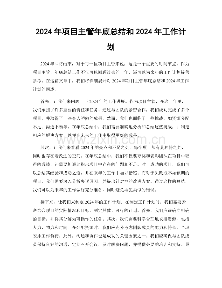 2024年项目主管年底总结和2024年工作计划.docx_第1页