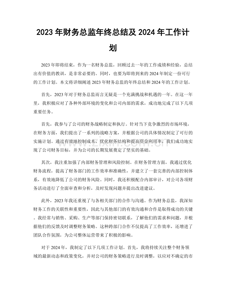 2023年财务总监年终总结及2024年工作计划.docx_第1页