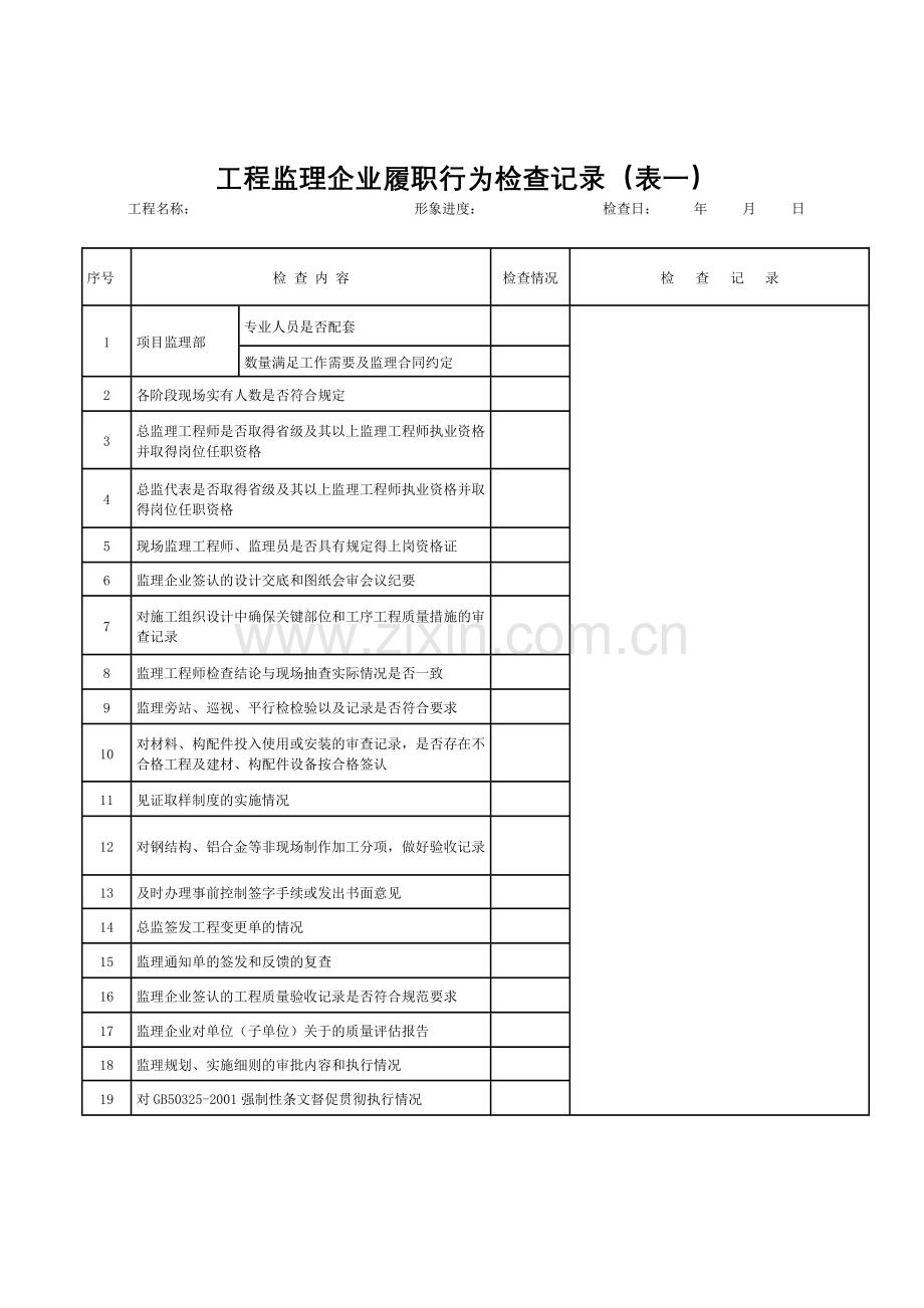 工程监理企业履职行为检查记录表一.doc_第1页
