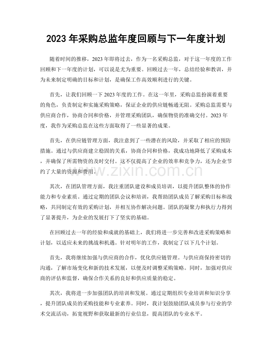 2023年采购总监年度回顾与下一年度计划.docx_第1页