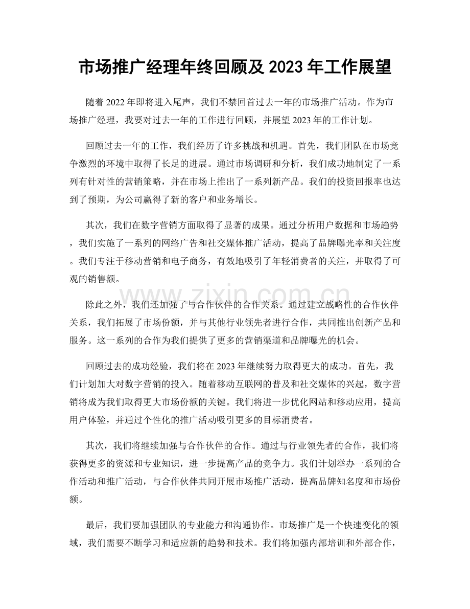 市场推广经理年终回顾及2023年工作展望.docx_第1页