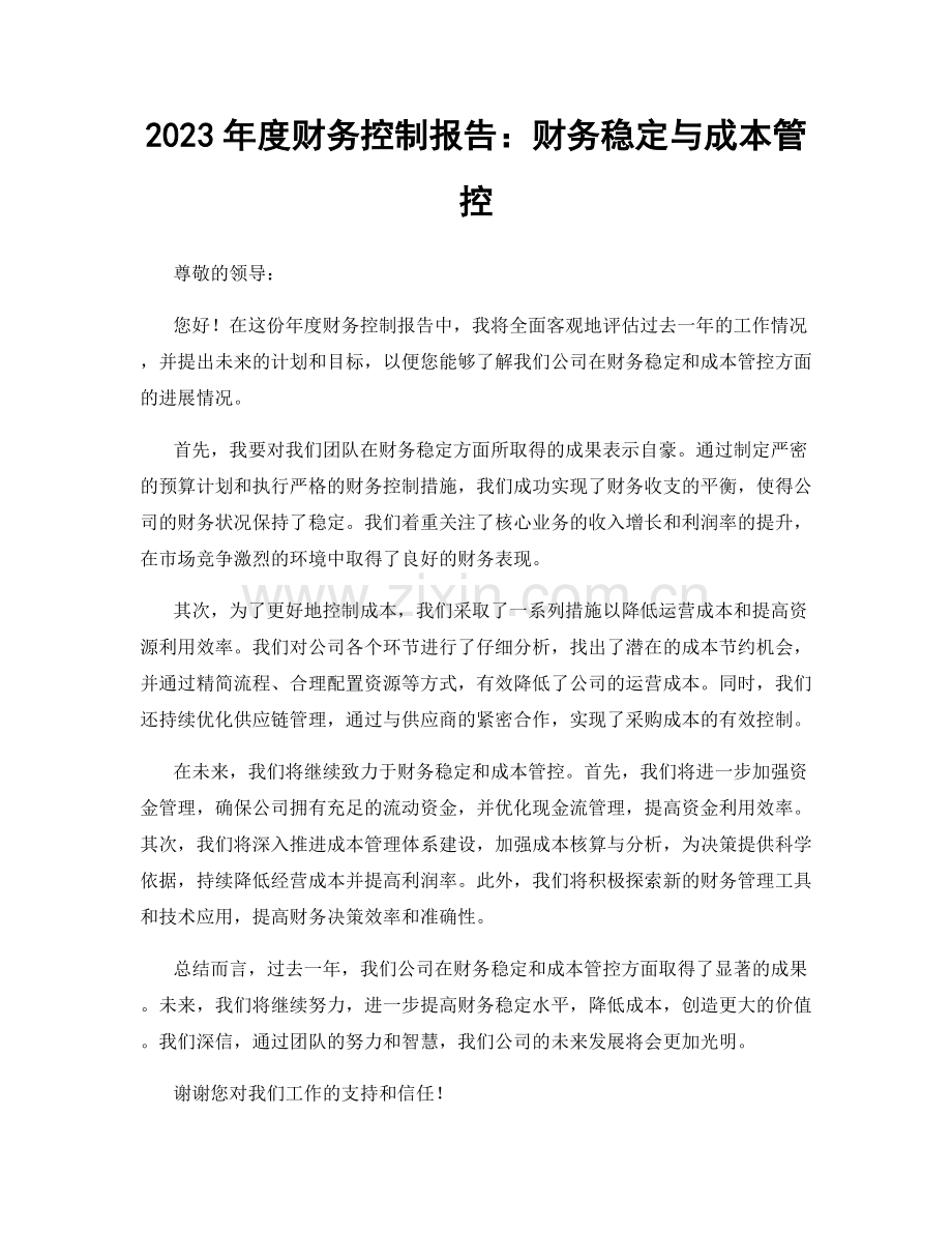 2023年度财务控制报告：财务稳定与成本管控.docx_第1页