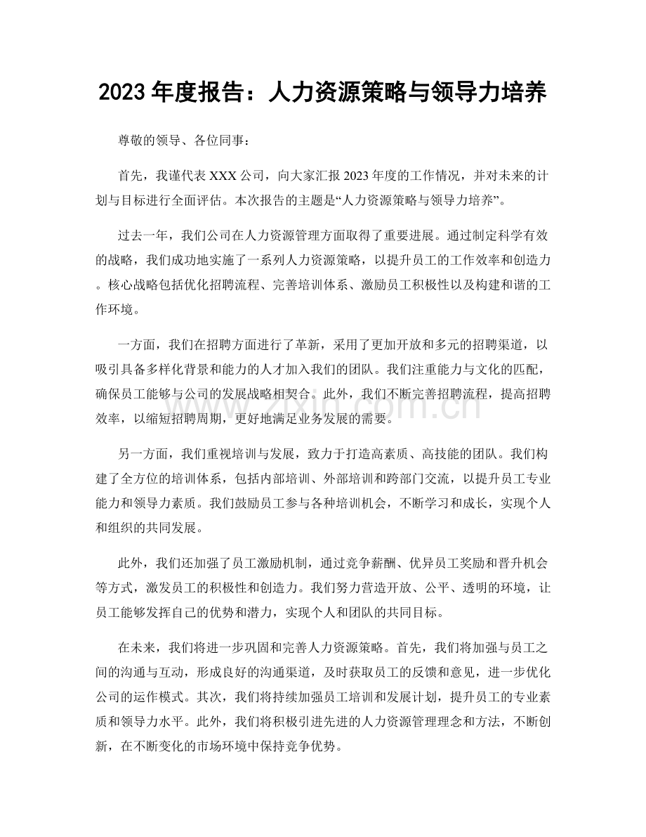 2023年度报告：人力资源策略与领导力培养.docx_第1页