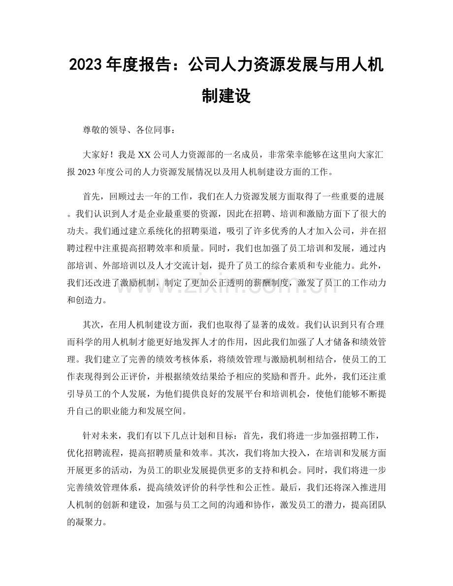2023年度报告：公司人力资源发展与用人机制建设.docx_第1页