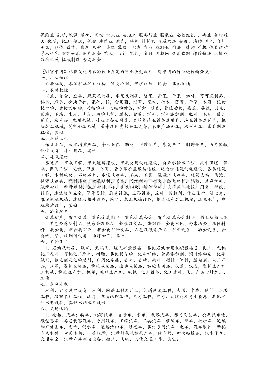 中国行业详细大全.doc_第1页