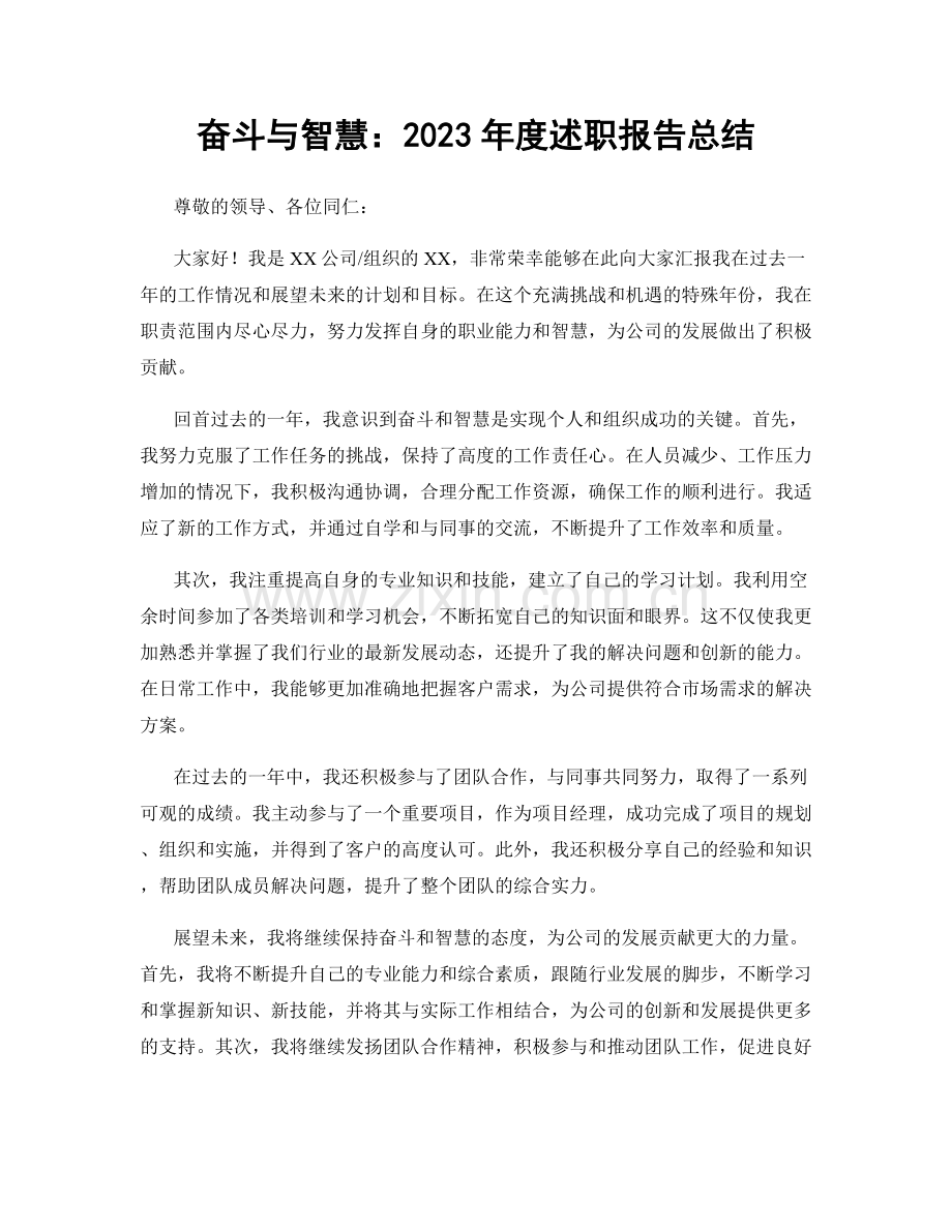 奋斗与智慧：2023年度述职报告总结.docx_第1页