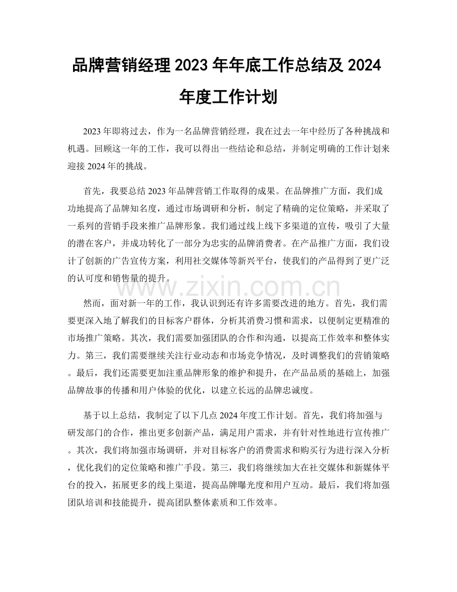 品牌营销经理2023年年底工作总结及2024年度工作计划.docx_第1页