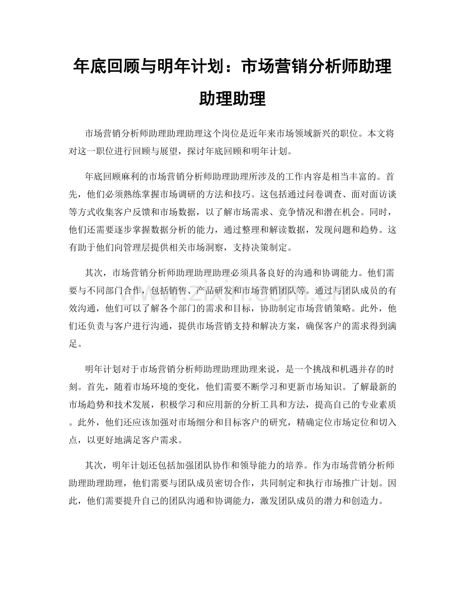 年底回顾与明年计划：市场营销分析师助理助理助理.docx_第1页