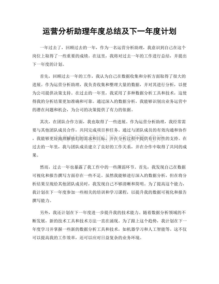 运营分析助理年度总结及下一年度计划.docx_第1页