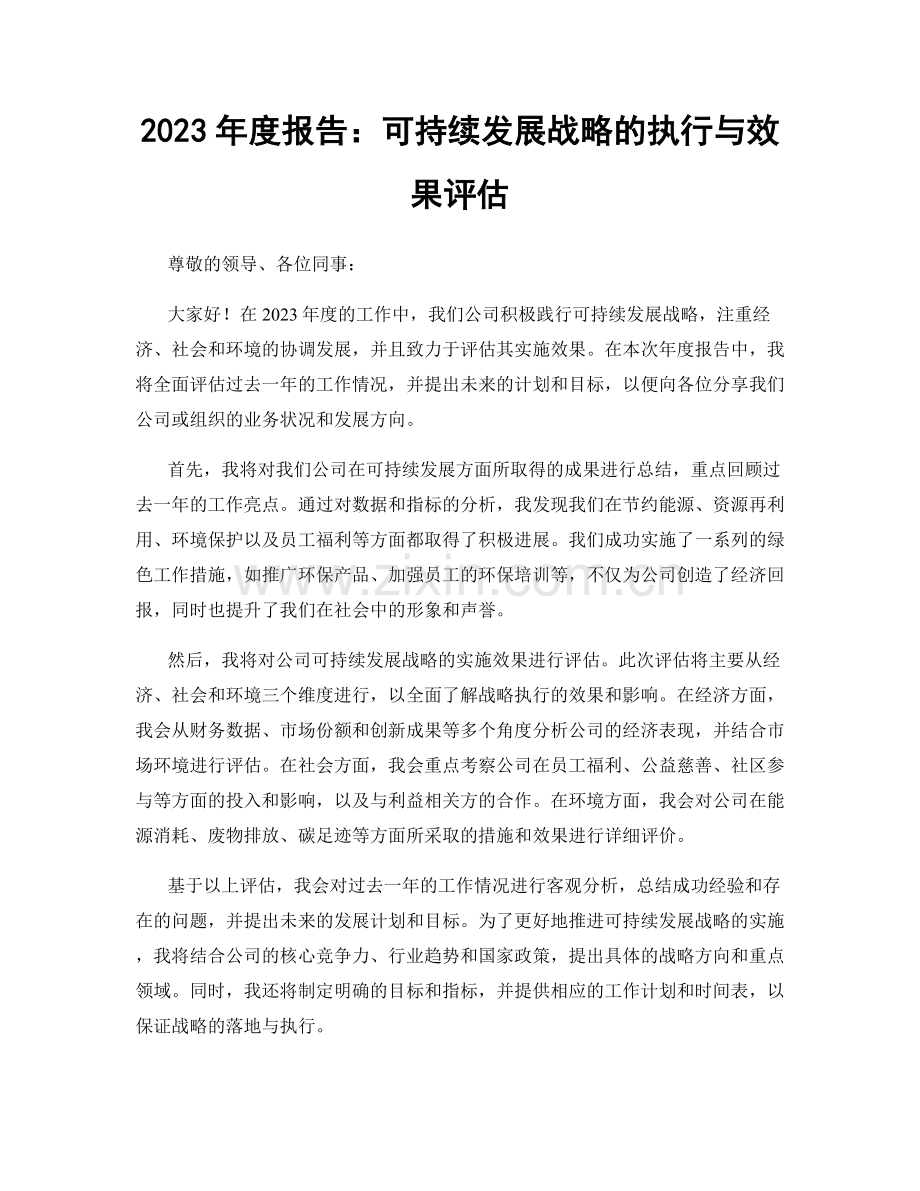 2023年度报告：可持续发展战略的执行与效果评估.docx_第1页