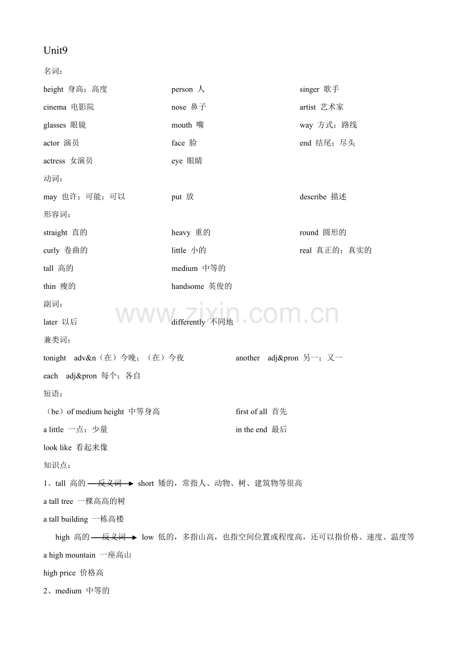 人教版七年级下册英语Unit9知识点.doc_第1页