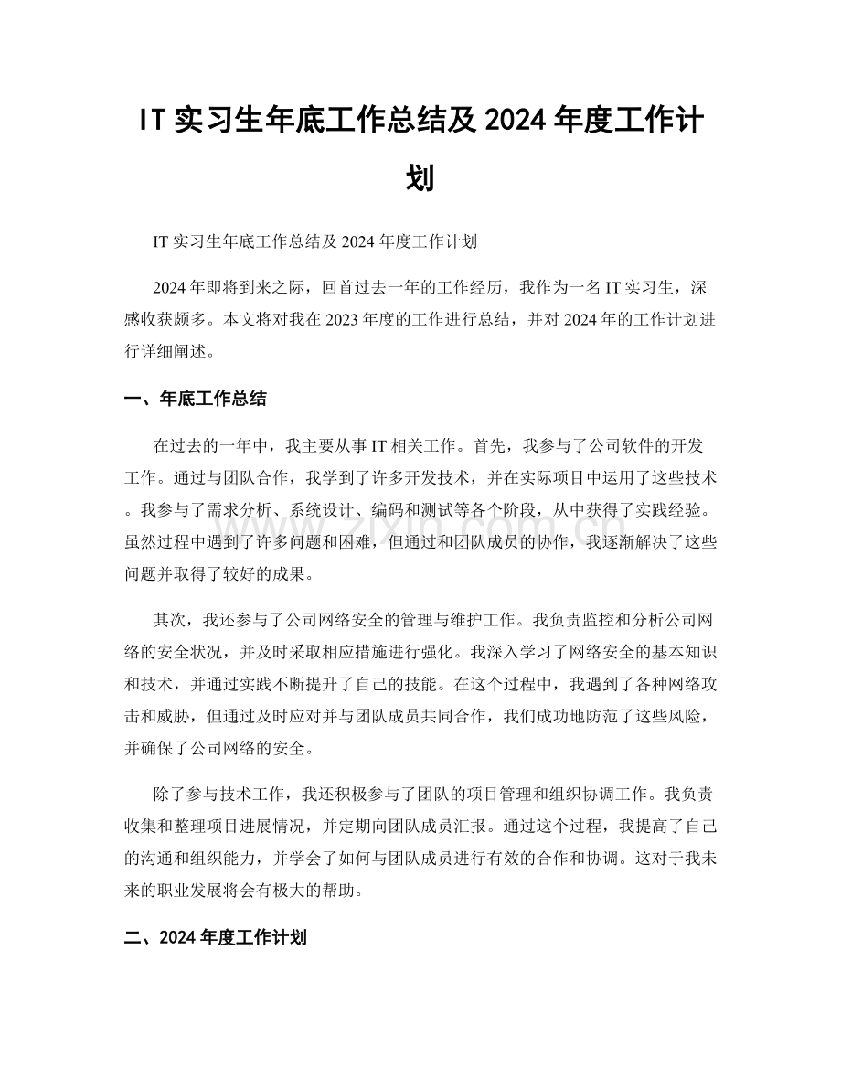 IT实习生年底工作总结及2024年度工作计划.docx_第1页