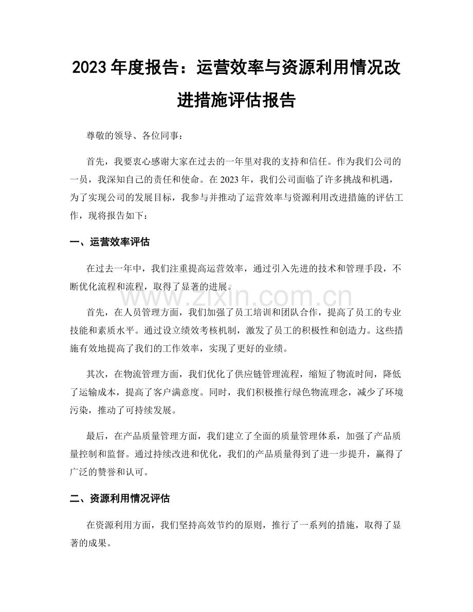 2023年度报告：运营效率与资源利用情况改进措施评估报告.docx_第1页