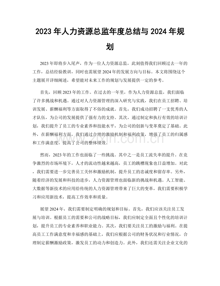 2023年人力资源总监年度总结与2024年规划.docx_第1页
