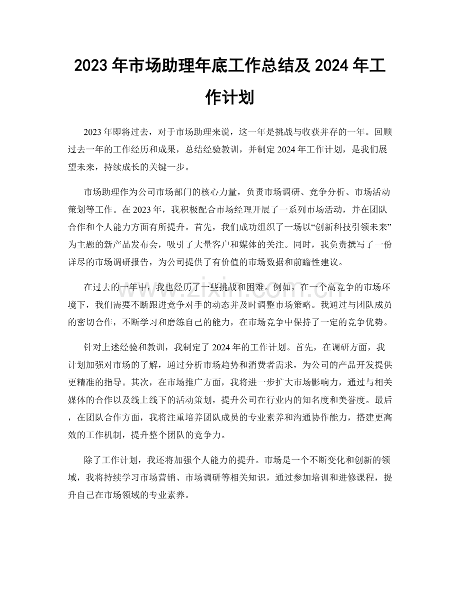 2023年市场助理年底工作总结及2024年工作计划.docx_第1页