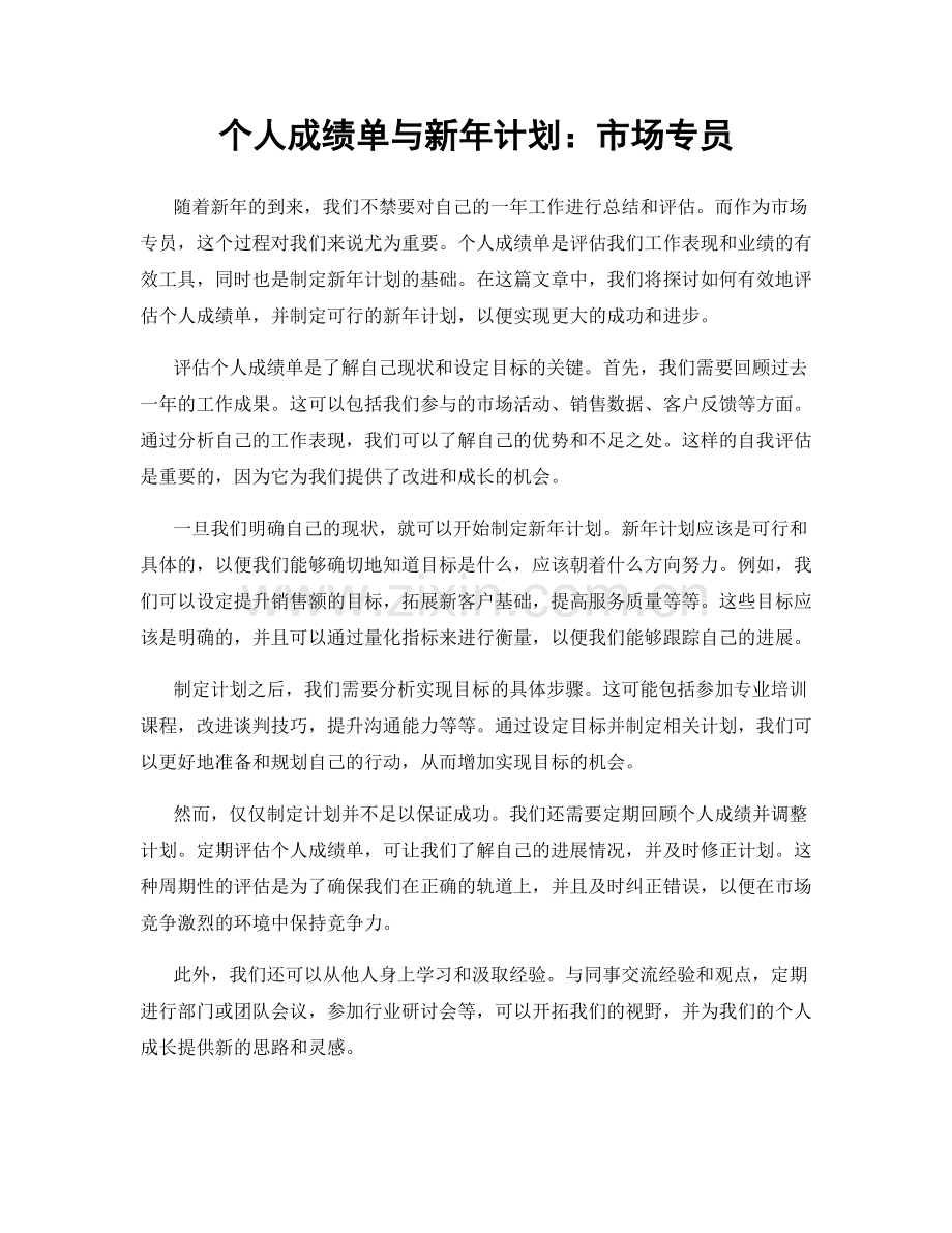个人成绩单与新年计划：市场专员.docx_第1页