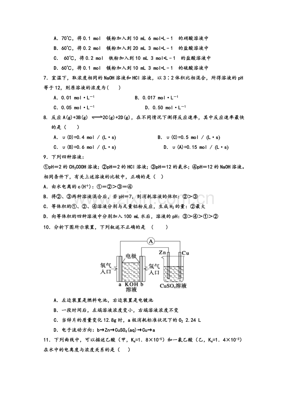 高二化学选修四期中考试化学试卷附答案.doc_第2页