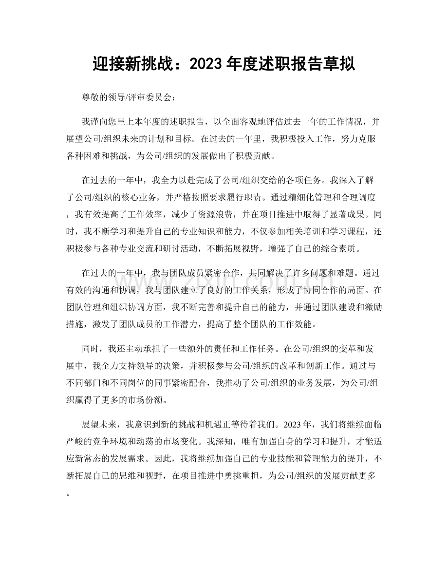 迎接新挑战：2023年度述职报告草拟.docx_第1页