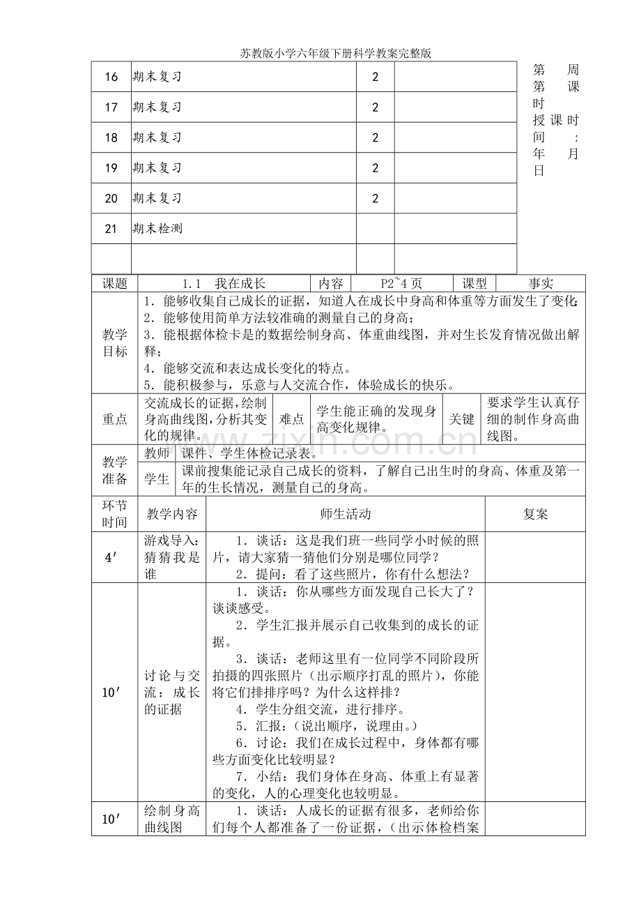 苏教版小学六年级下册科学教案完整版.doc_第2页