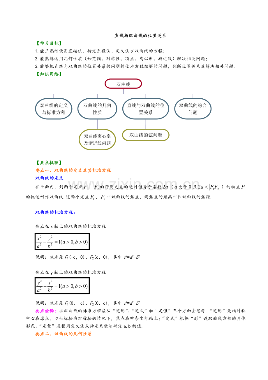 知识讲解-直线与双曲线的位置关系(理).doc_第1页
