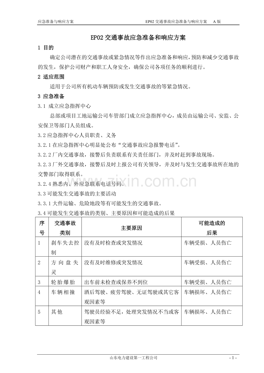交通事故应急准备与响应方案—公安保卫部.doc_第1页