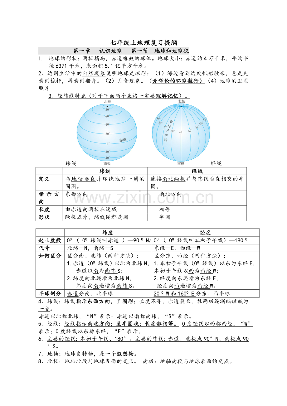 粤教版七年级(上)地理复习提纲.doc_第1页