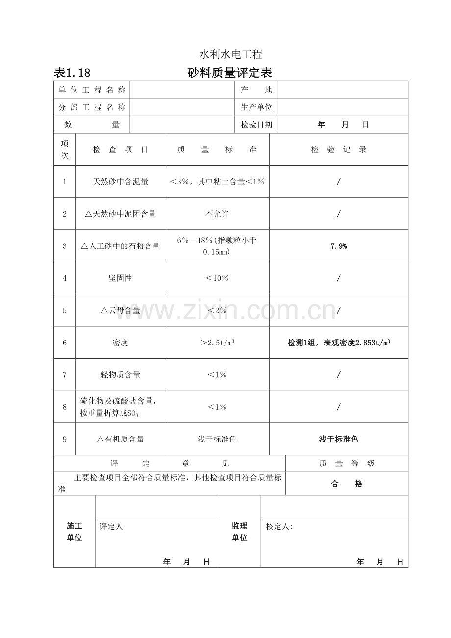 11原材料中间产品质量评定表样本.doc_第1页