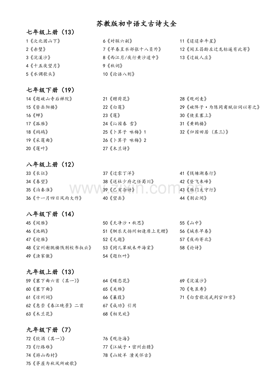 苏教版初中语文古诗大全.doc_第1页