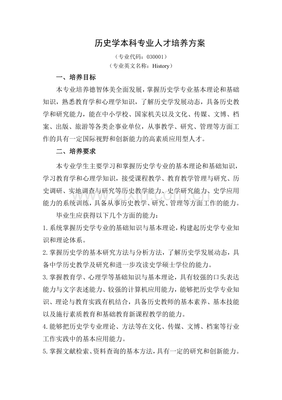 历史学本科专业人才培养方案.doc_第1页