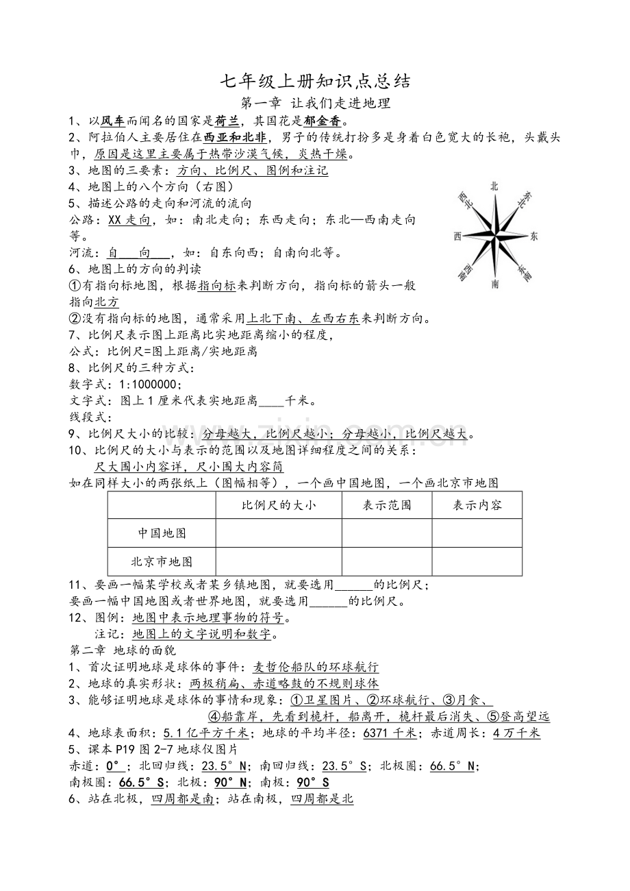 湘教版七年级地理上册知识点总结.doc_第1页