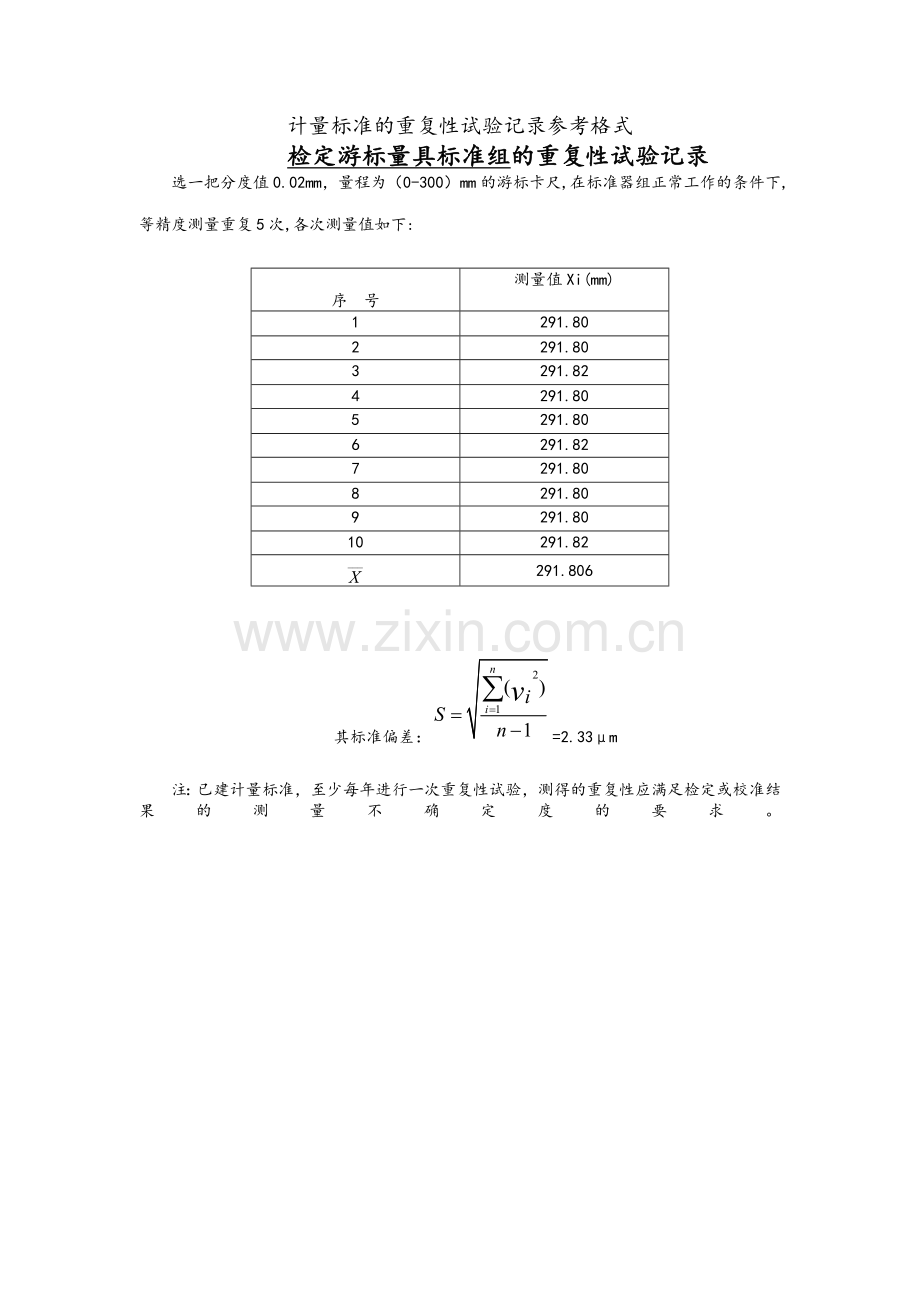 计量标准的重复性及稳定性考核记录.doc_第1页