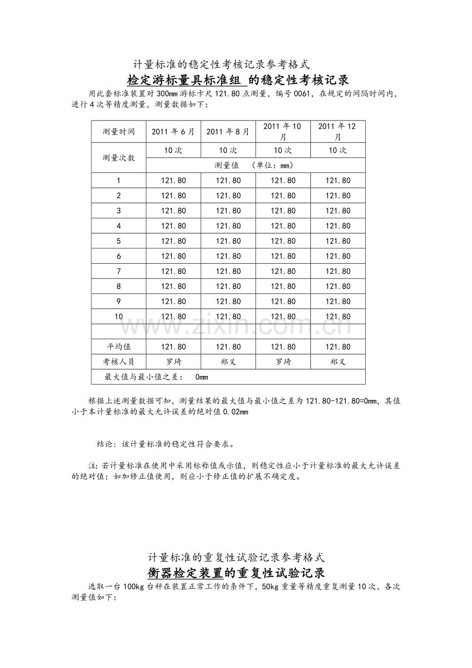 计量标准的重复性及稳定性考核记录.doc_第2页