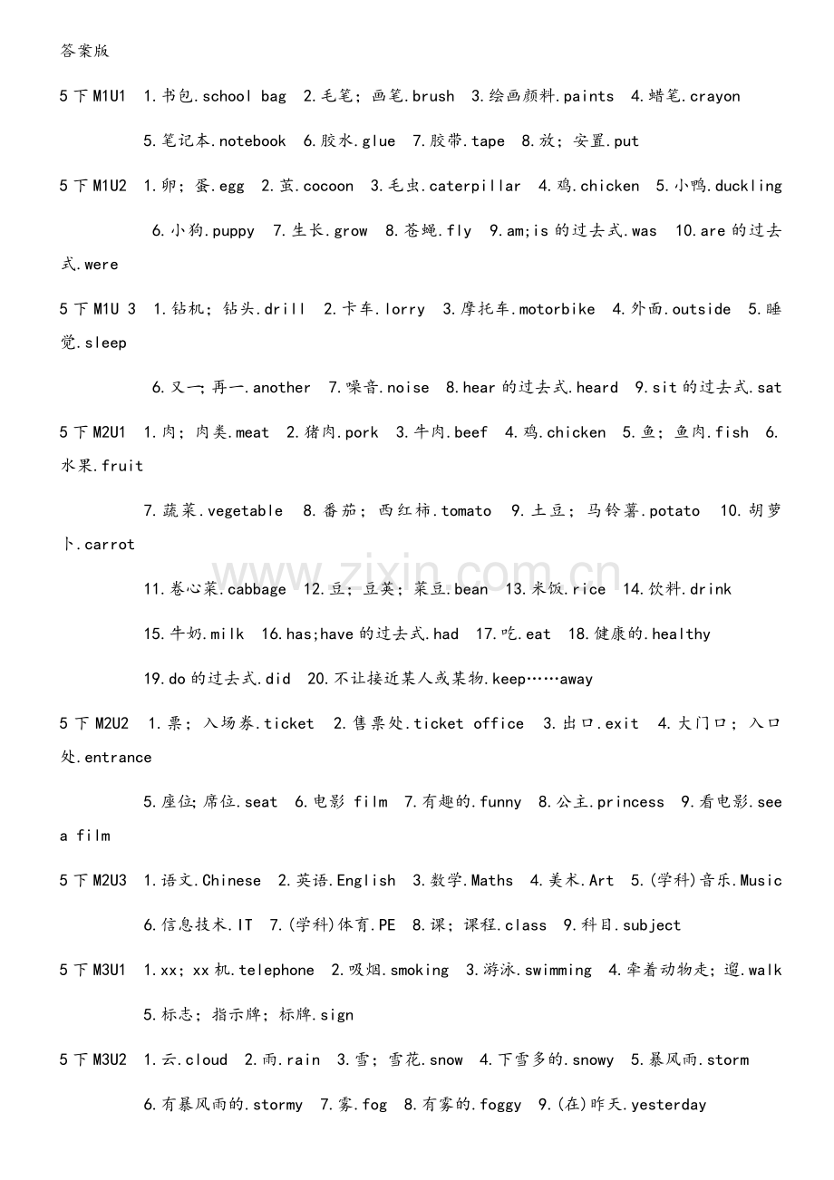 沪教版-英语-五年级下学期黄页单词汇总.doc_第1页