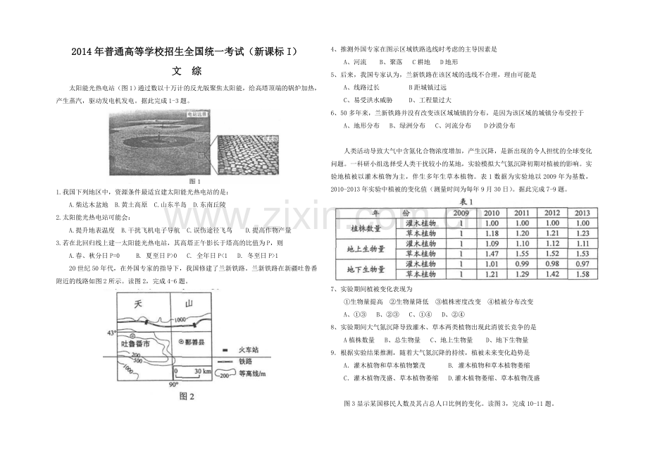 高考全国卷1文综试题及答案word版.doc_第1页